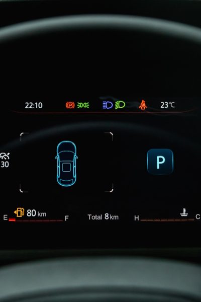 Electric car efficiency visual showing an electric car dashboard