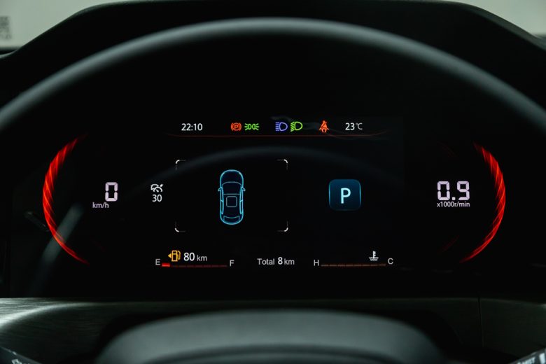 Electric car efficiency visual showing an electric car dashboard