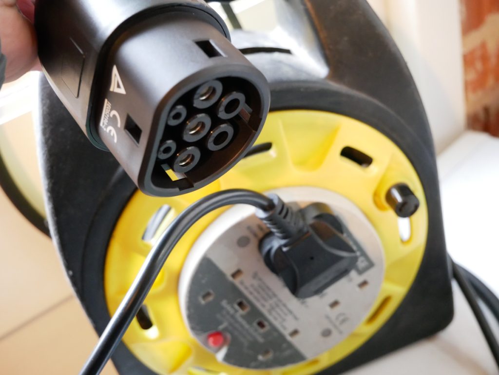 a close up of the extension cord or lead and the type 2 plug