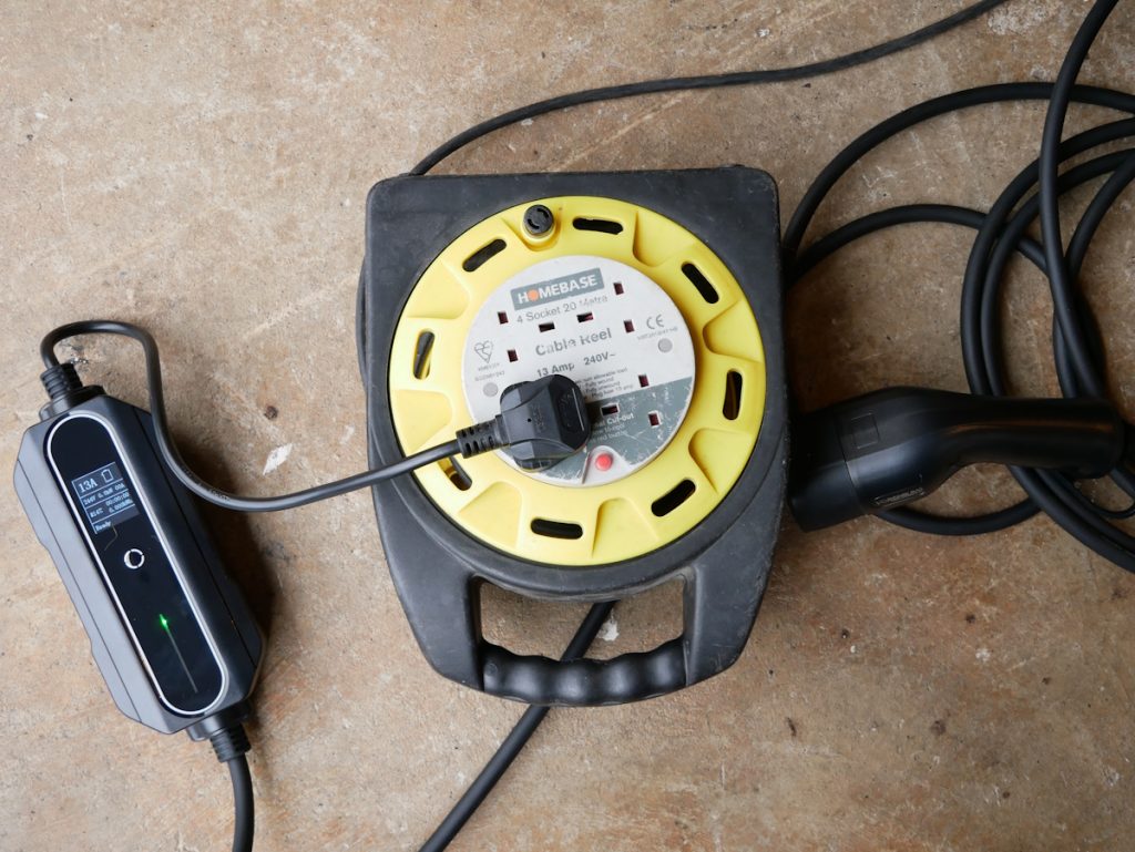 a typical ev extension lead charging setup