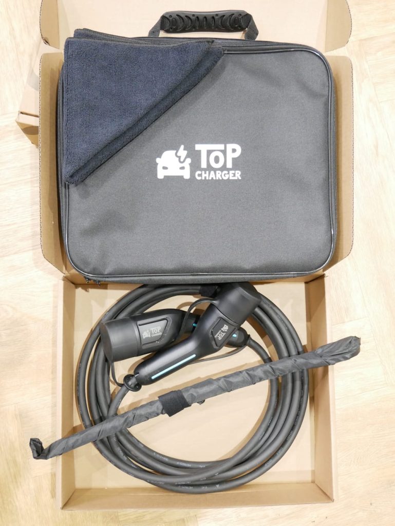 The Top Charger Type 2 cable comes with four items as pictured