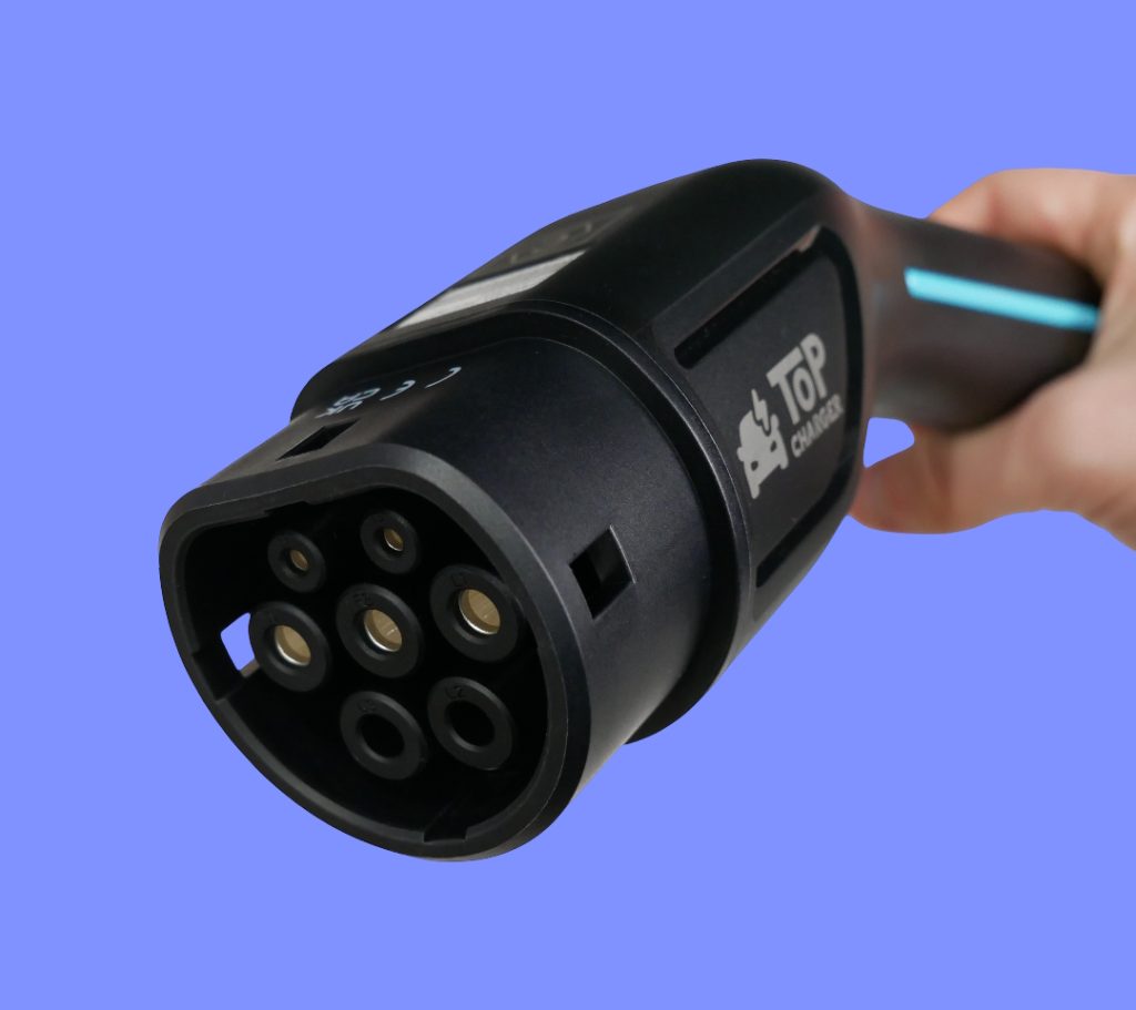 Type 2 charging cable, depicting the female end of the cable