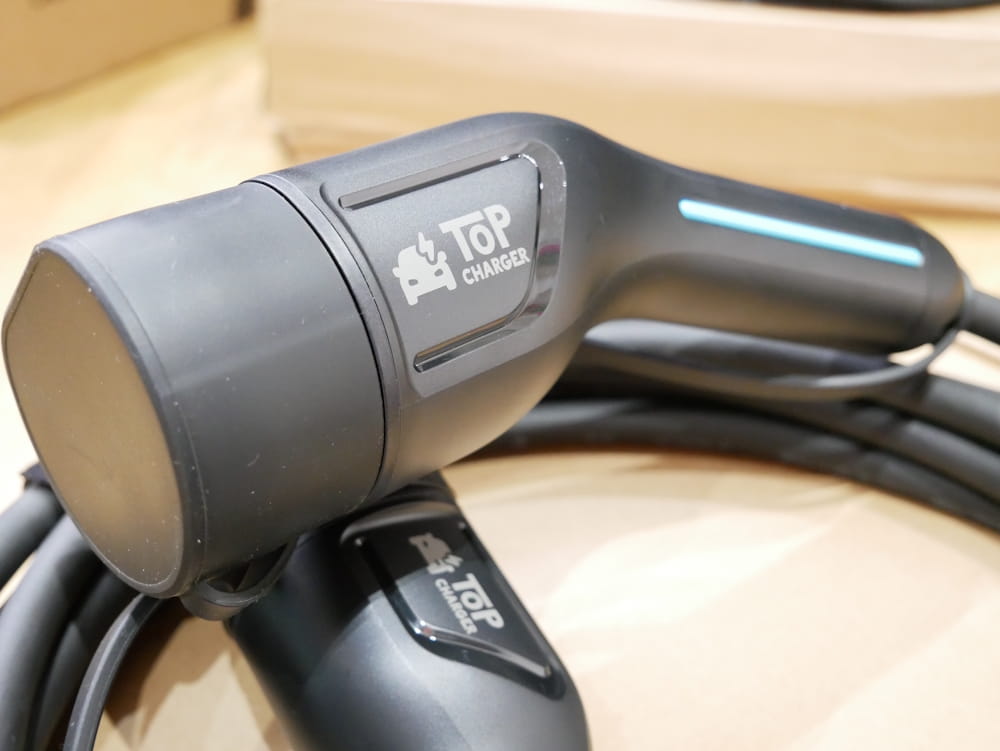 Top Charger Type 2 charging cable close up of the charging heads